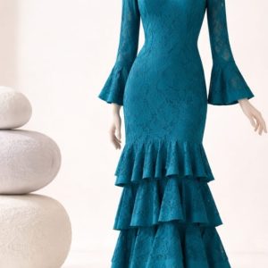 Traje flamenca (a tu aire) petroleo + FLOR DE REGALO