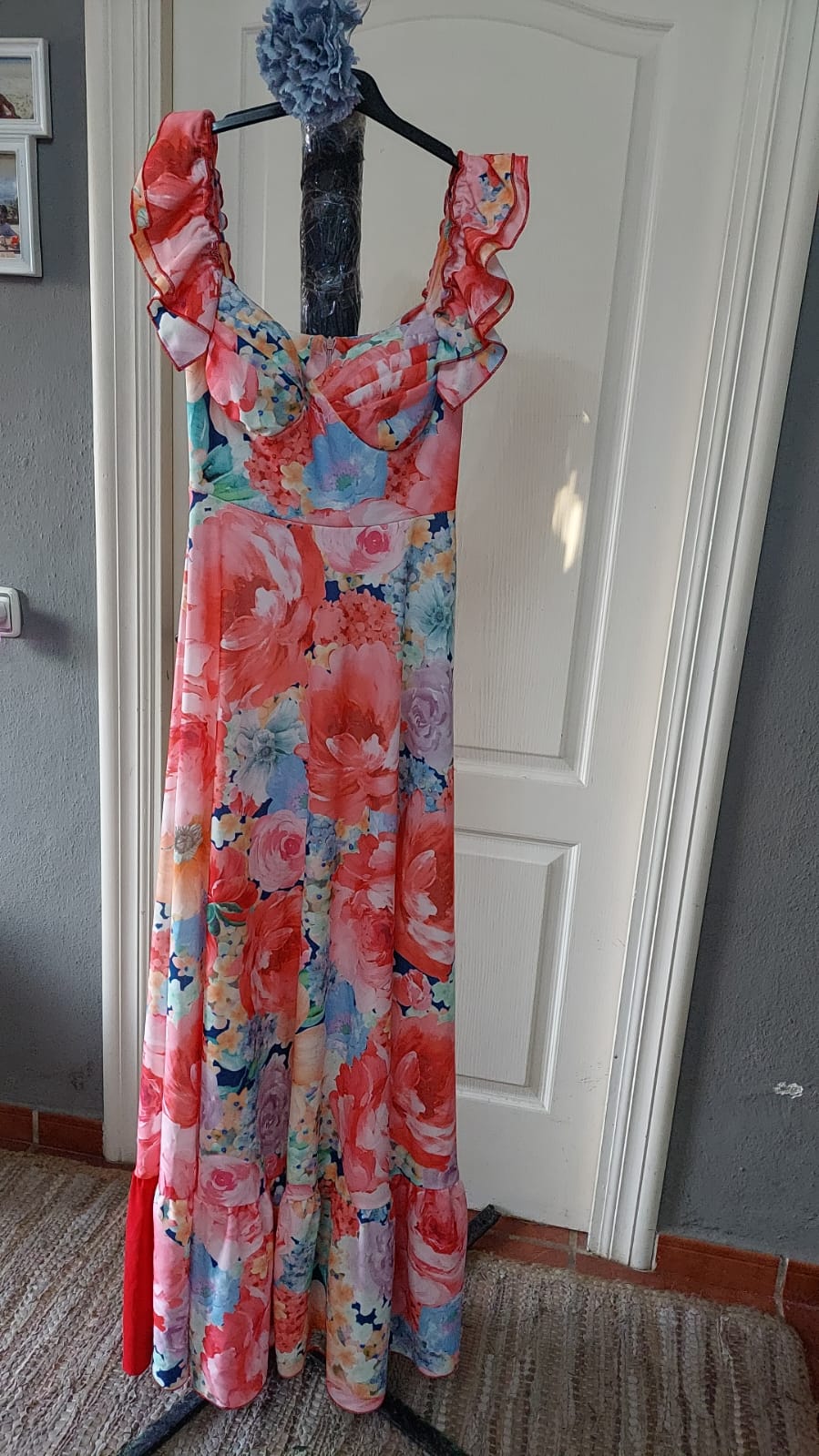 bata Flamenca Estampado Floral Multicolor +flor de regalo
